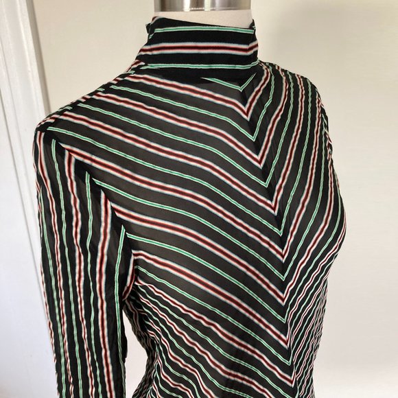 &Other Stories Sheer Chevron Stripe Top, Black/Stripe, 34/XS - Picture 7 of 13
